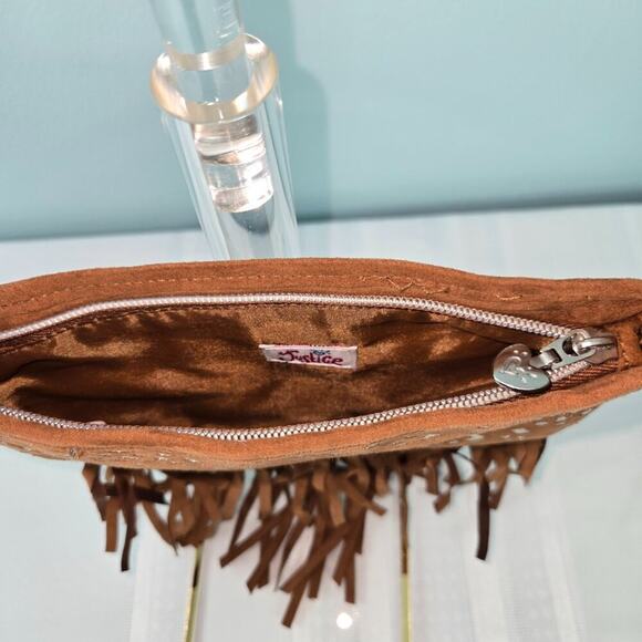 "Justice" Girls Brown Suede Fringe Crossbody Purse with Silver Pattern - NWOT - Picture 4 of 8